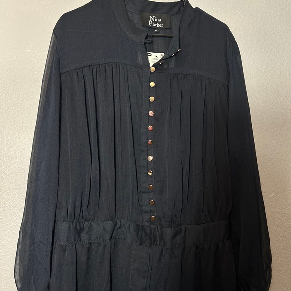 Nina Parker Jumpsuit Sheer Overlay Button Front Plus Size 24W Party Black NWT - Picture 4 of 9